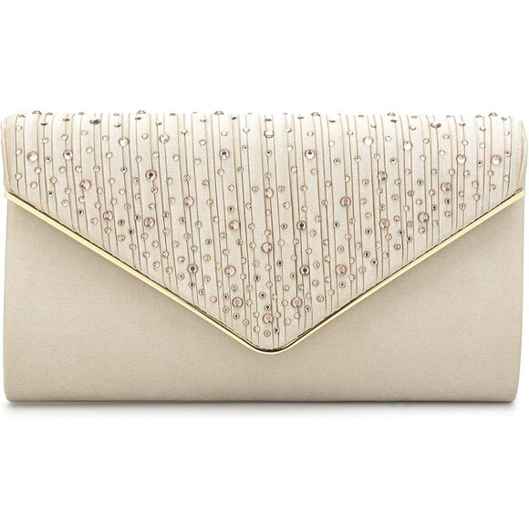 ⚡ Women's Evening Rhinestones Envelope Style Chain Strap Tan Clutch Handbag - Picture 2 of 6